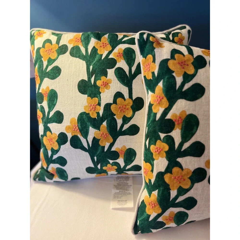 Classic Concepts Linen Throw Pillows Set of 2 Green Yellow Duck Feather 18